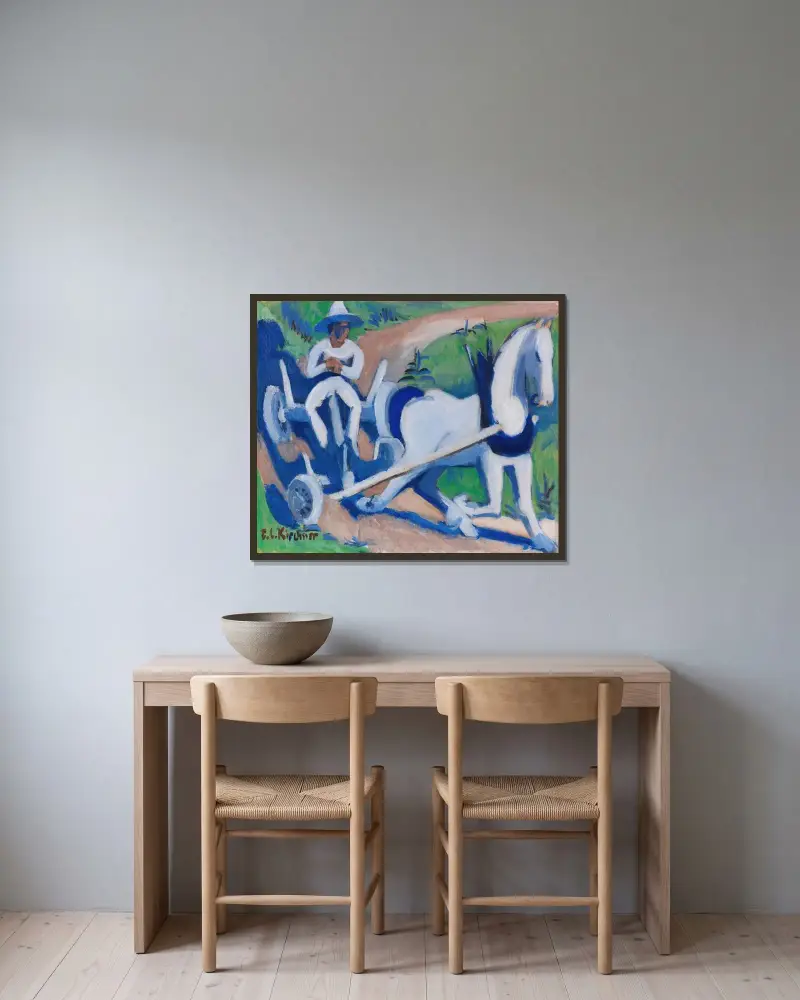 Bauernwagen mit Pferd von Ernst Ludwig Kirchner gerahmt an einer Wand