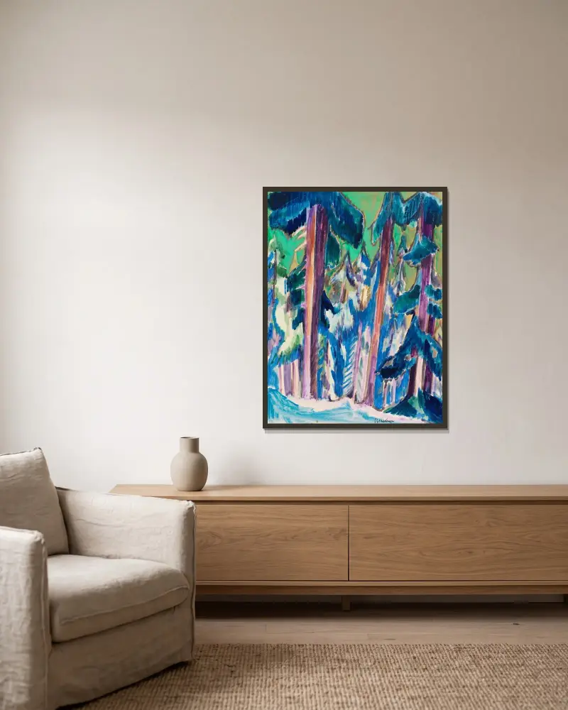 Bergtannen im Winter av Ernst Ludwig Kirchner inramad på en vägg