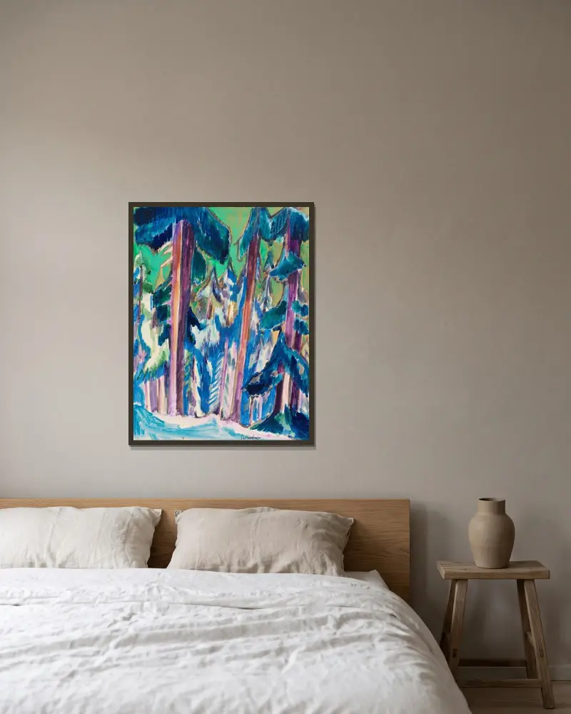 Bergtannen im Winter av Ernst Ludwig Kirchner inramad på en vägg