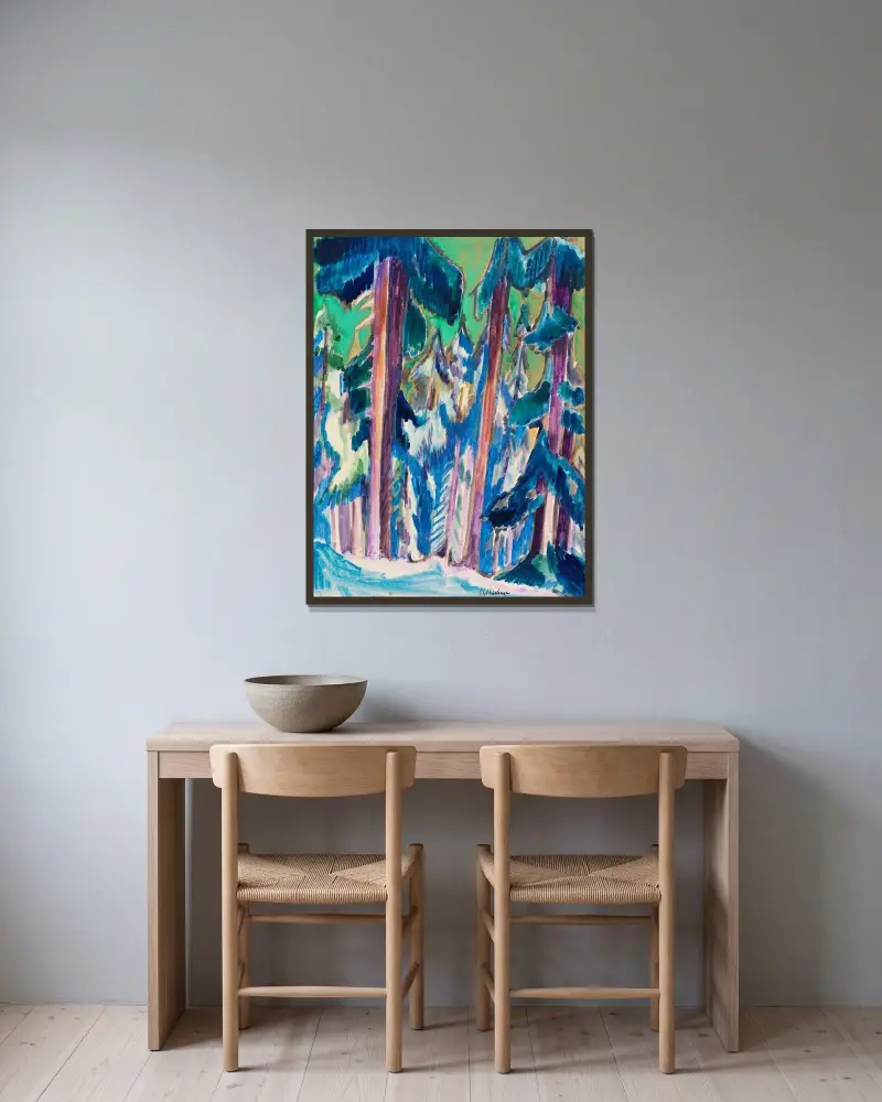 Bergtannen im Winter av Ernst Ludwig Kirchner inramad på en vägg