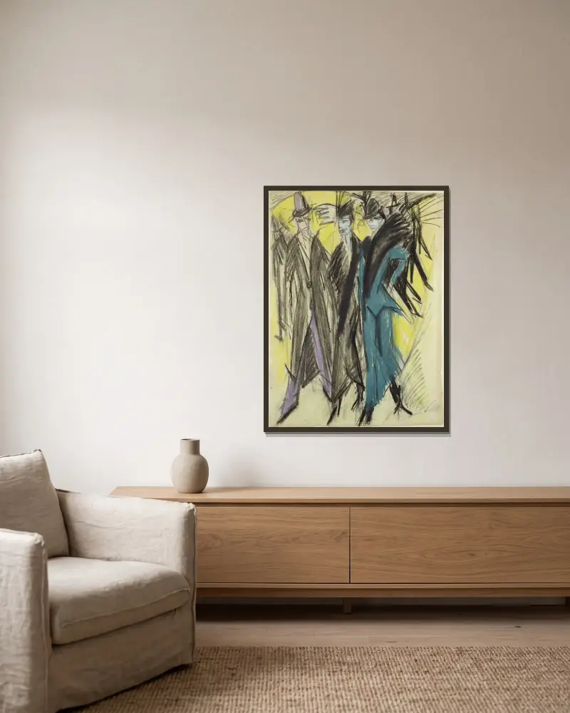 Berlínská pouliční scéna, Ernst Ludwig Kirchner v rámu na stěně