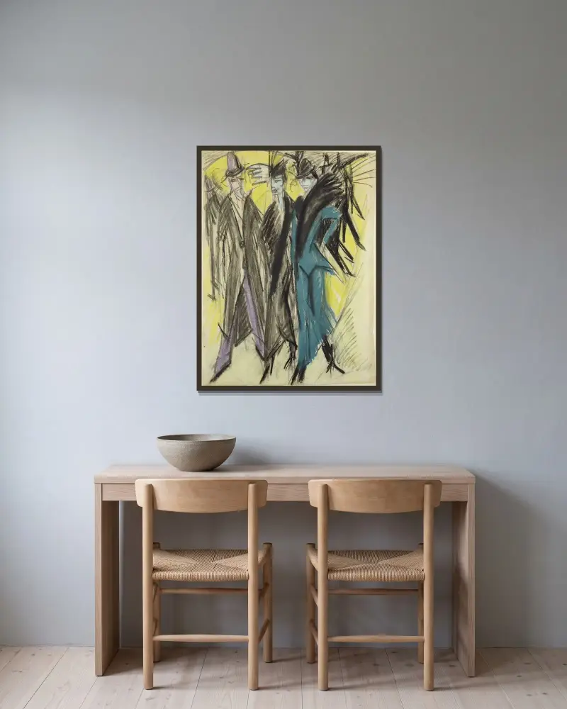 Berlínská pouliční scéna, Ernst Ludwig Kirchner v rámu na stěně