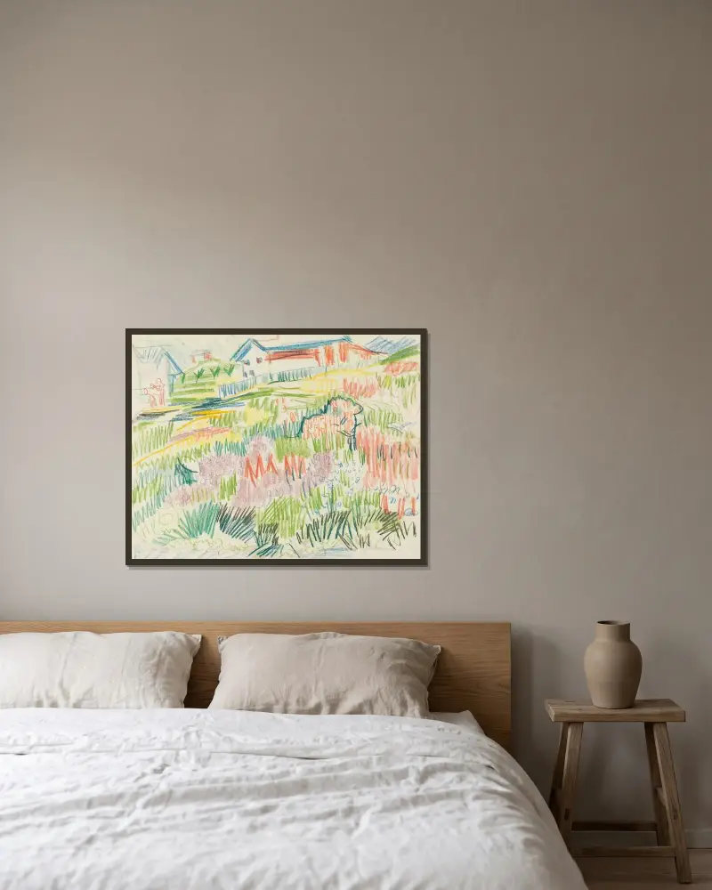 Blumenwiese mit Häusern av Ernst Ludwig Kirchner inramad på en vägg