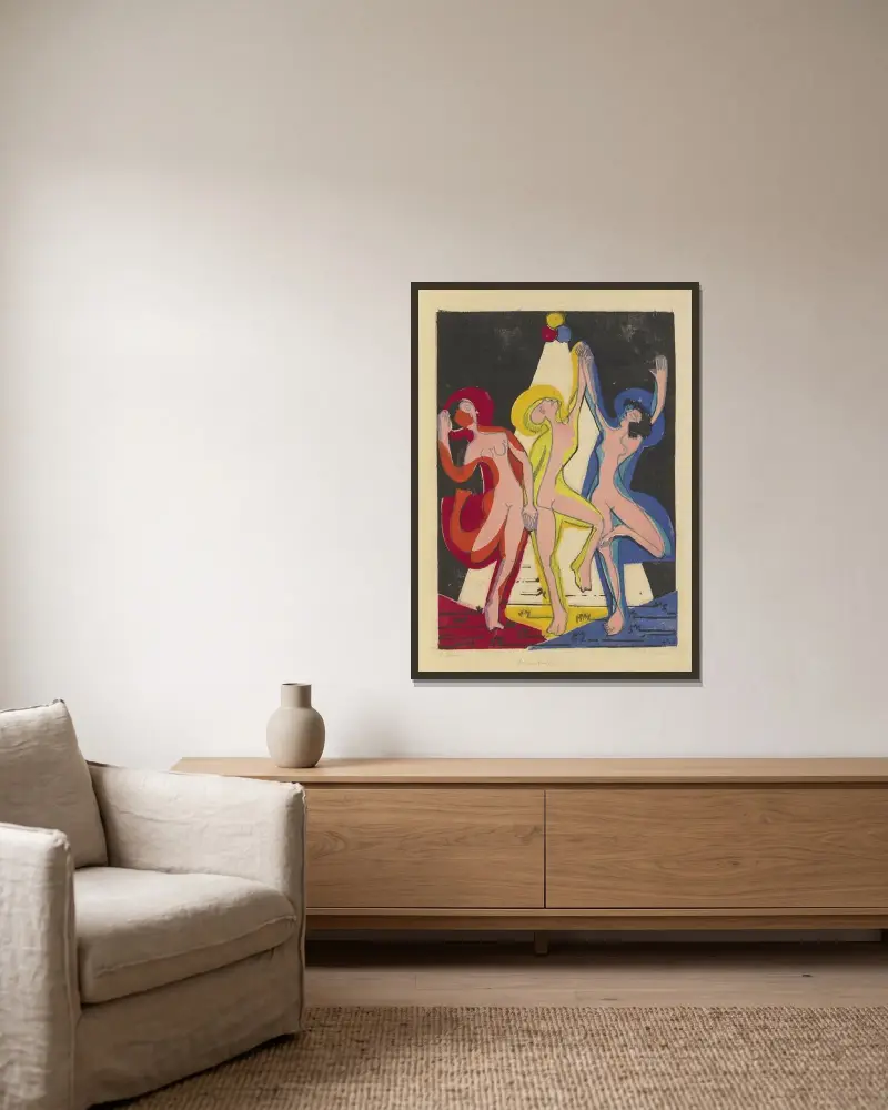 Dance of Colours av Ernst Ludwig Kirchner inramad på en vägg