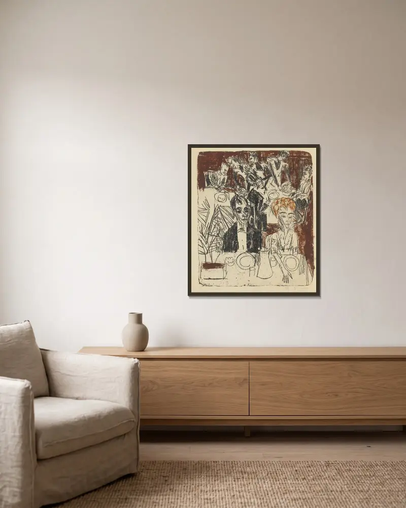 Das Mahl im Sanatorium av Ernst Ludwig Kirchner inramad på en vägg