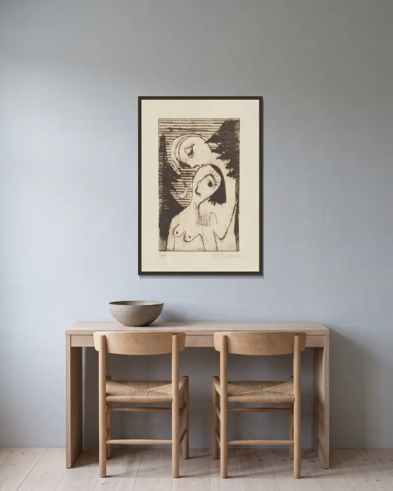 Der Kuss von Ernst Ludwig Kirchner gerahmt an einer Wand