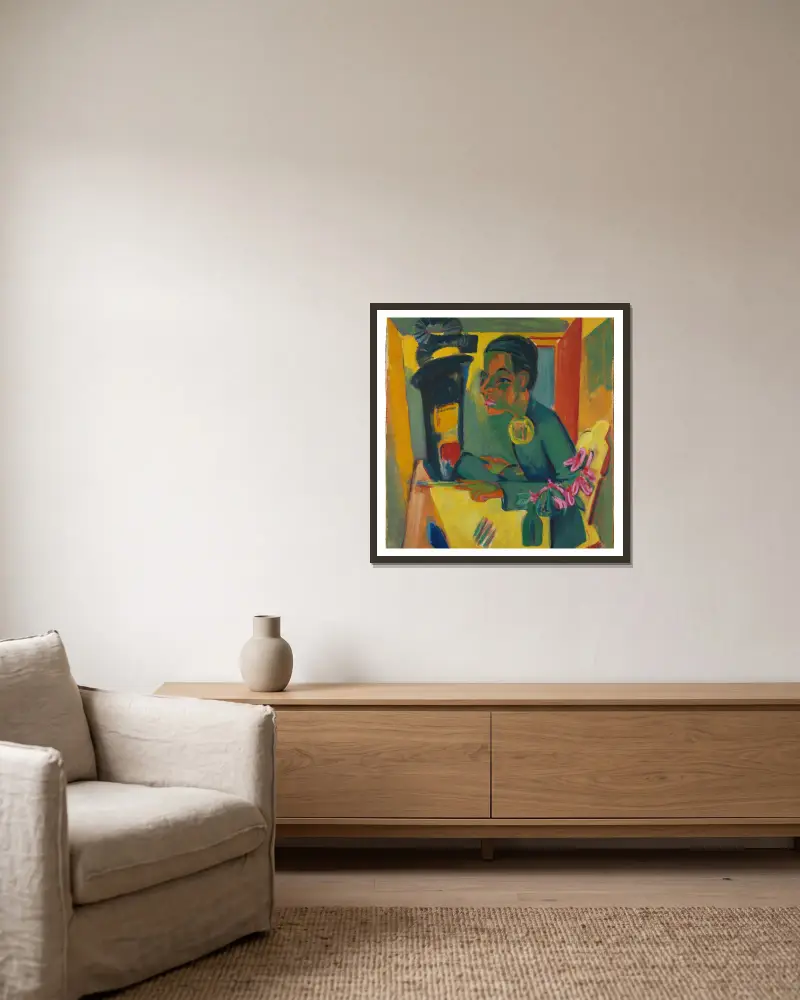 Der Maler (Selbstbildnis) von Ernst Ludwig Kirchner gerahmt an einer Wand