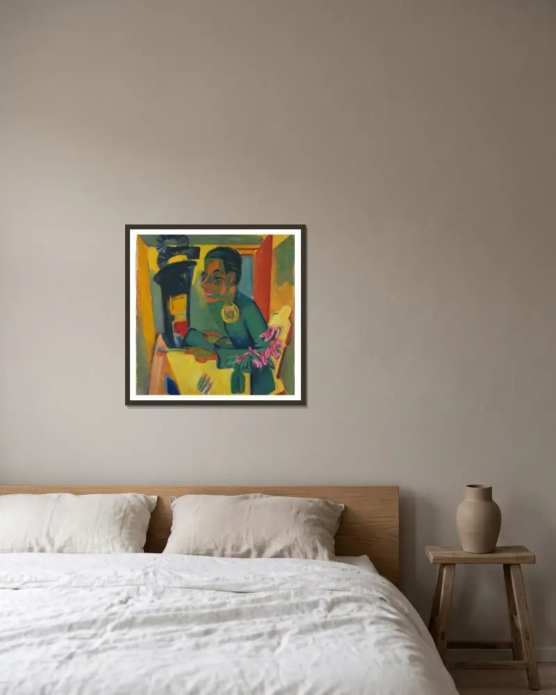 Der Maler (Selbstbildnis) von Ernst Ludwig Kirchner gerahmt an einer Wand