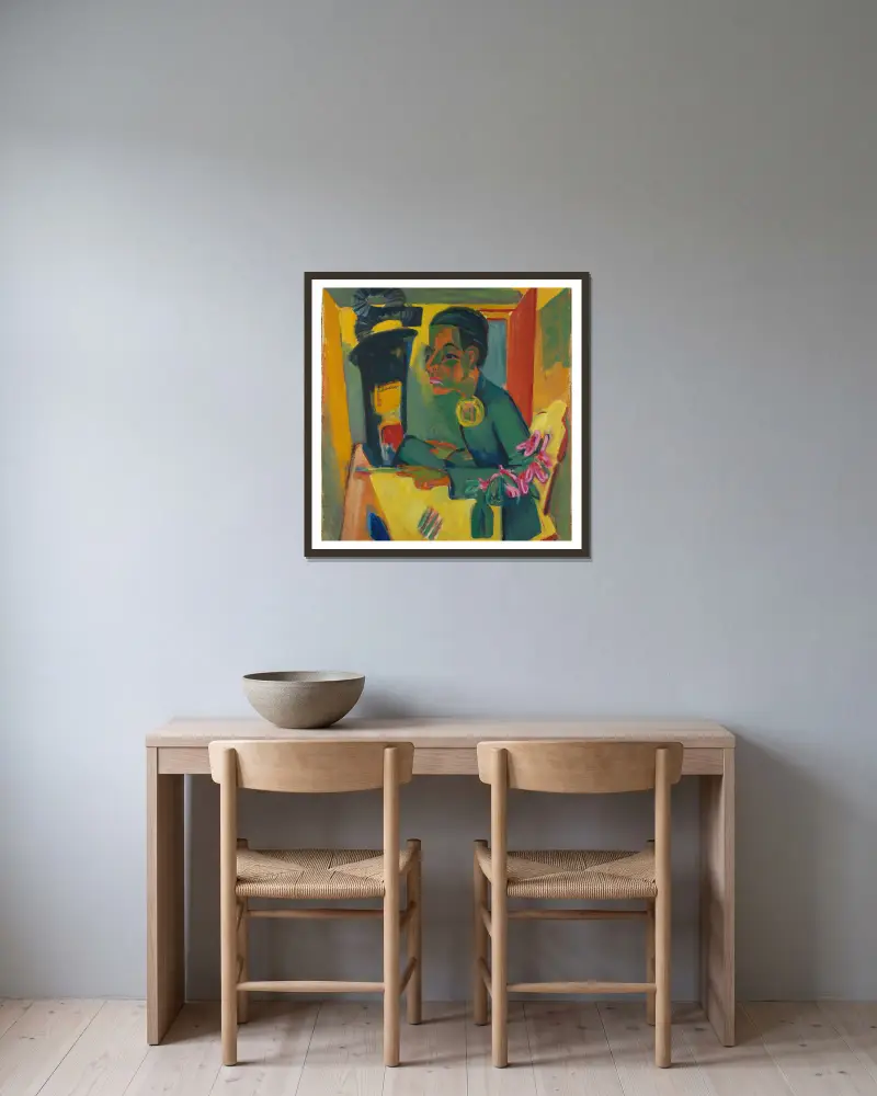 Der Maler (Selbstbildnis) von Ernst Ludwig Kirchner gerahmt an einer Wand