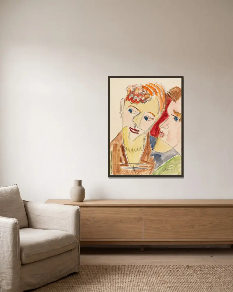 Die Hembusse (Liebespaar H.) von Ernst Ludwig Kirchner gerahmt an einer Wand