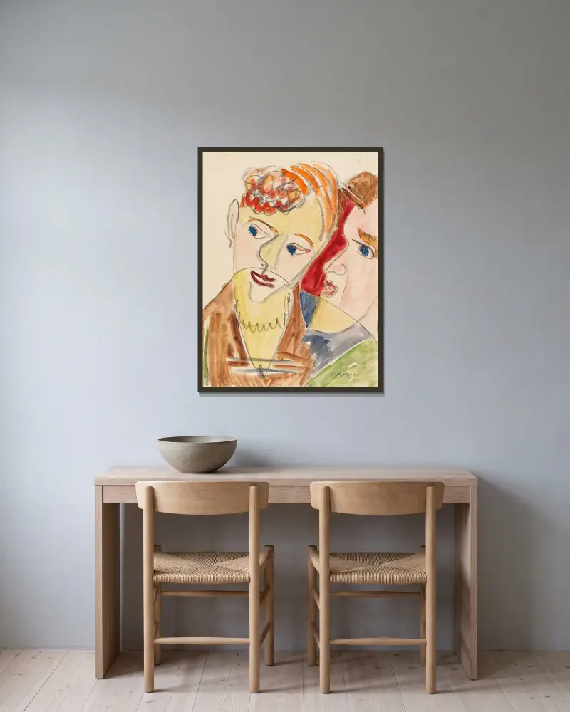 Die Hembusse (Liebespaar H.) von Ernst Ludwig Kirchner gerahmt an einer Wand