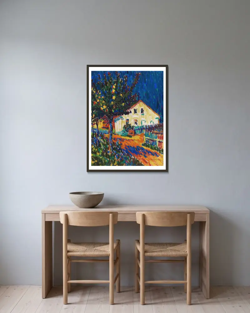 Dorfstraße mit Apfelbäumen av Ernst Ludwig Kirchner inramad på en vägg