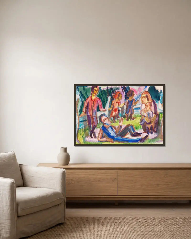 Familie auf der Wiese av Ernst Ludwig Kirchner inramad på en vägg