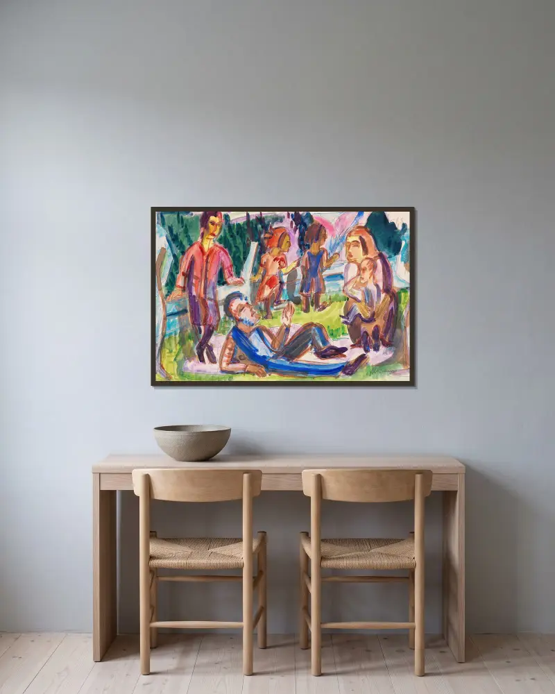 Familie auf der Wiese av Ernst Ludwig Kirchner inramad på en vägg
