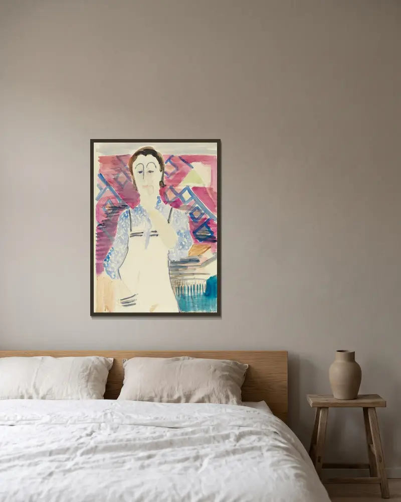 Frau mit Schürze (Erna Kirchner) von Ernst Ludwig Kirchner gerahmt an einer Wand