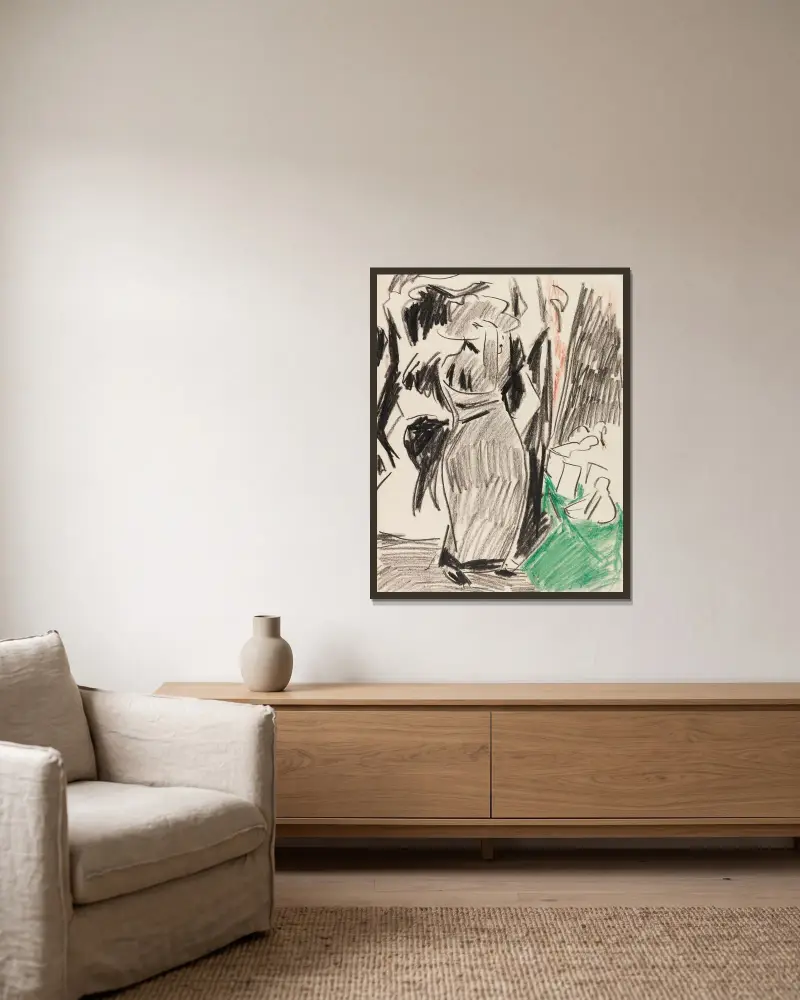 Frau vor dem Spiegel von Ernst Ludwig Kirchner gerahmt an einer Wand