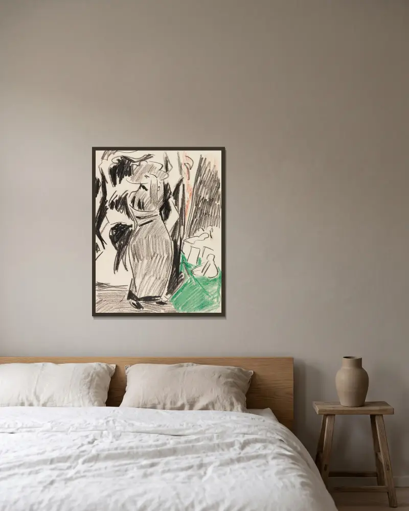 Frau vor dem Spiegel von Ernst Ludwig Kirchner gerahmt an einer Wand