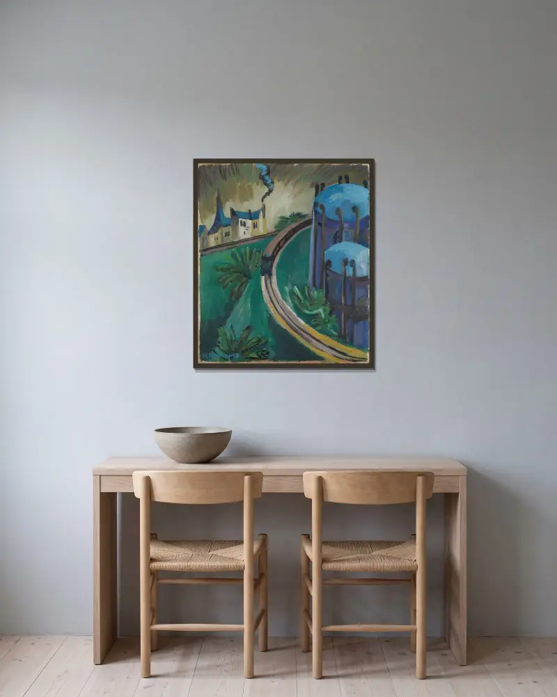 Zbiornik gazu i kolej podmiejska, Ernst Ludwig Kirchner w ramie na ścianie