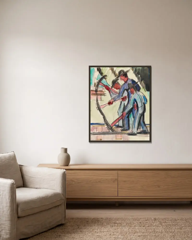 Dělníci na kolejích (Straßenarbeiter), Ernst Ludwig Kirchner v rámu na stěně