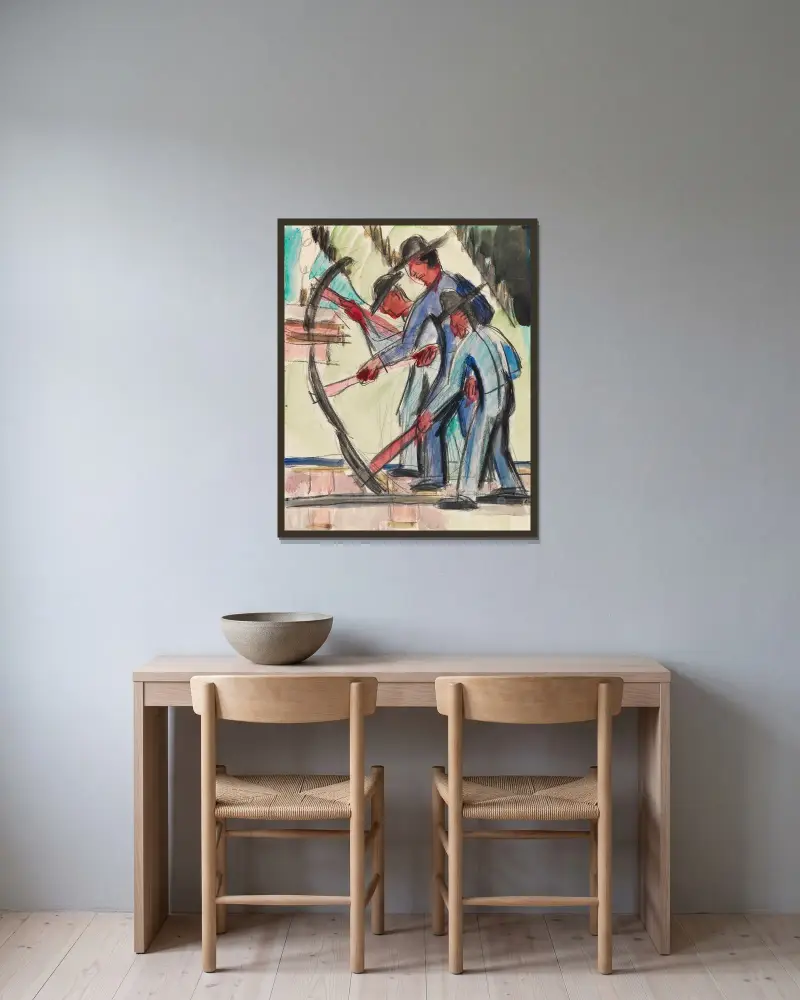 Dělníci na kolejích (Straßenarbeiter), Ernst Ludwig Kirchner v rámu na stěně