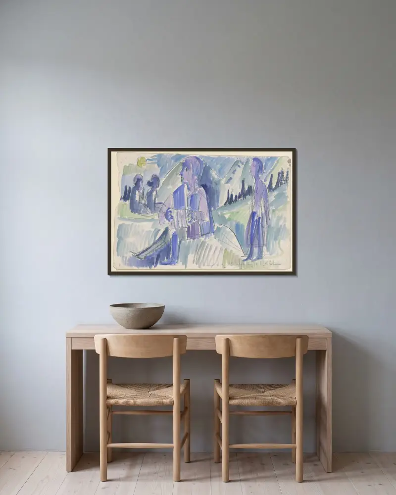 Handorgler in einer Mondnacht av Ernst Ludwig Kirchner inramad på en vägg
