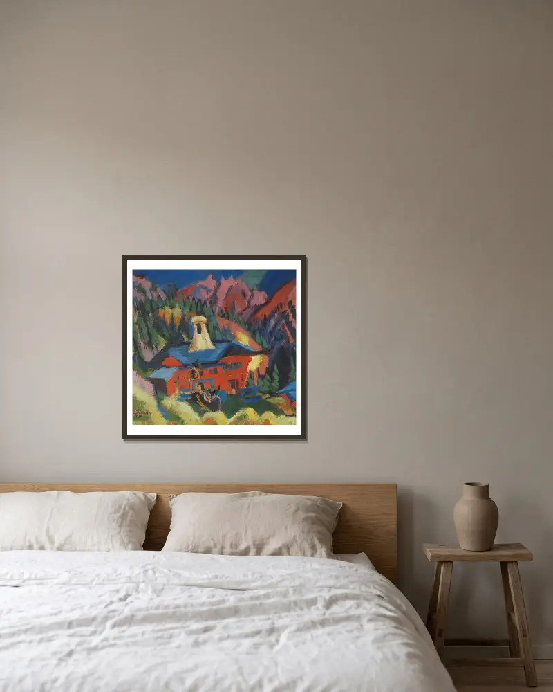 Haus auf der Staffel av Ernst Ludwig Kirchner inramad på en vägg