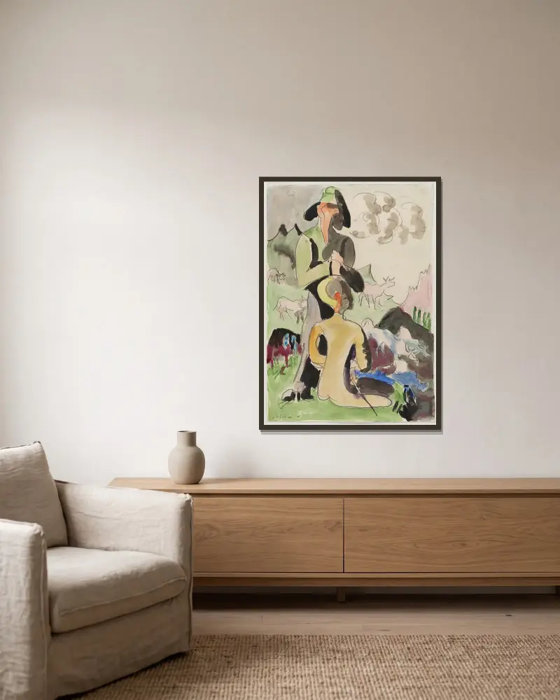 Hirtenknaben von Ernst Ludwig Kirchner gerahmt an einer Wand