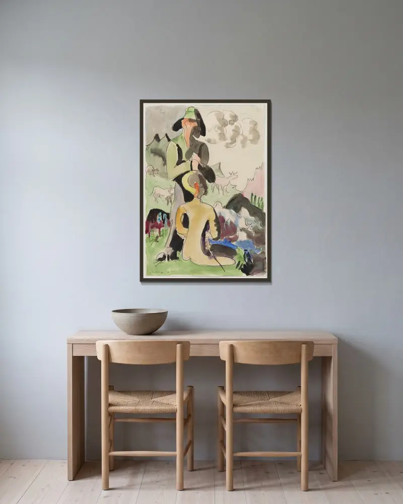 Hirtenknaben von Ernst Ludwig Kirchner gerahmt an einer Wand
