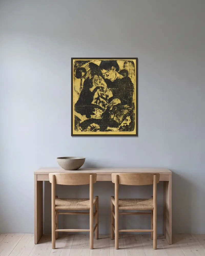 Knabe mit Katze von Ernst Ludwig Kirchner gerahmt an einer Wand