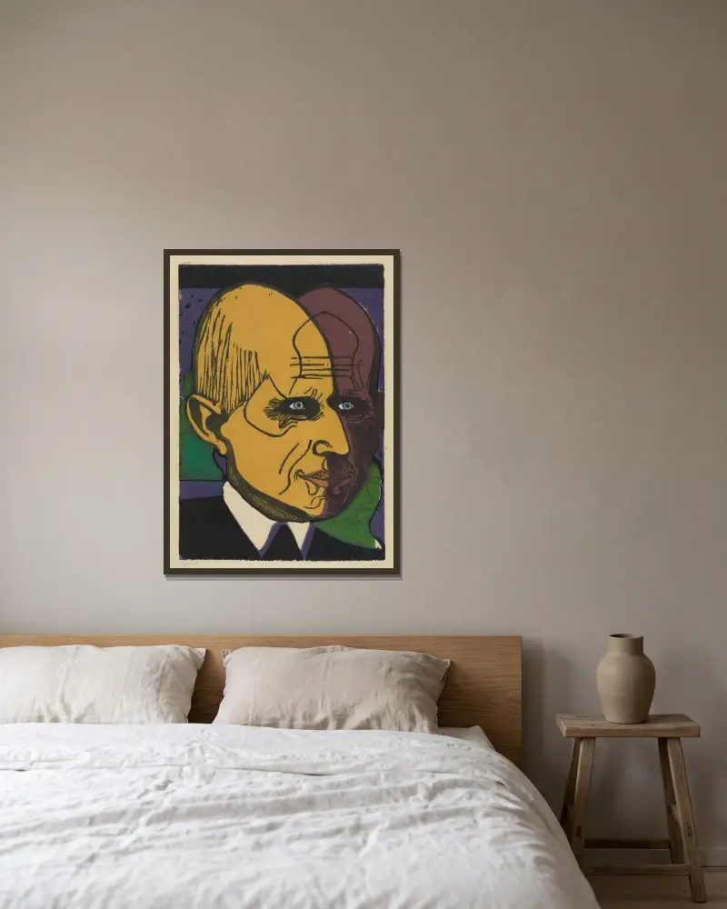 Kopf Dr. Bauer von Ernst Ludwig Kirchner gerahmt an einer Wand