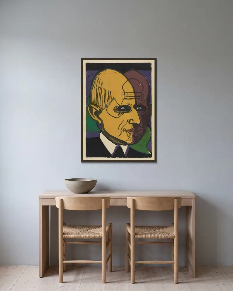 Kopf Dr. Bauer von Ernst Ludwig Kirchner gerahmt an einer Wand