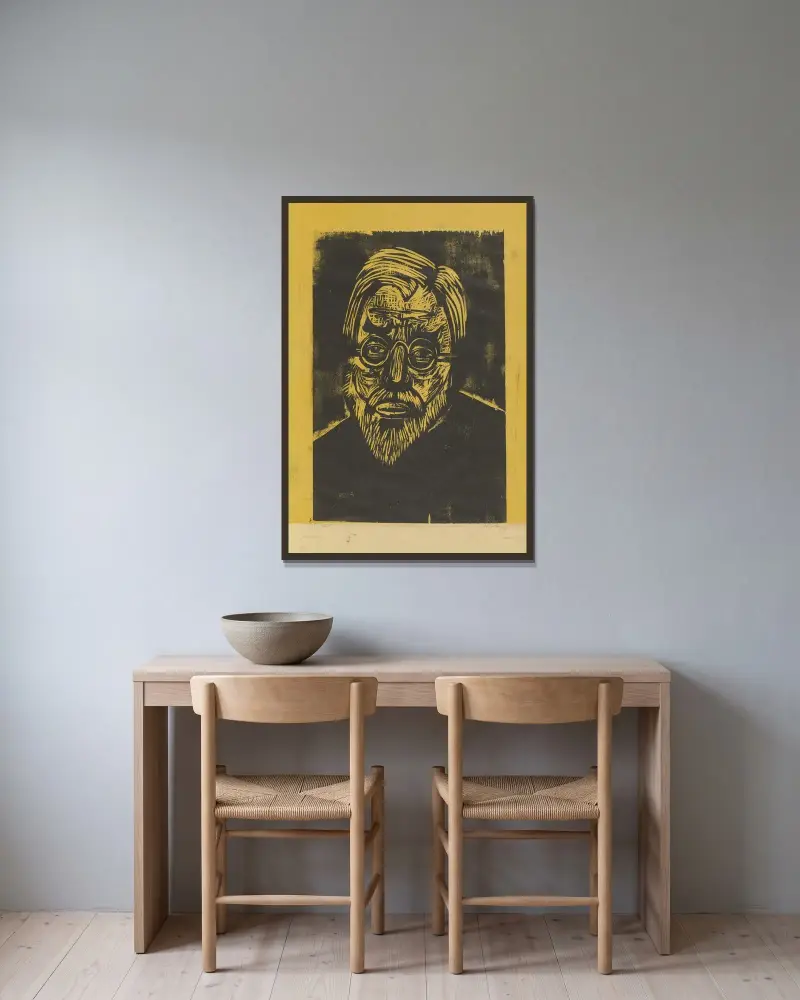 Kopf Jakob Bosshart av Ernst Ludwig Kirchner inramad på en vägg