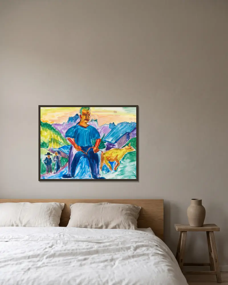 Kuh und Treiber von Ernst Ludwig Kirchner gerahmt an einer Wand