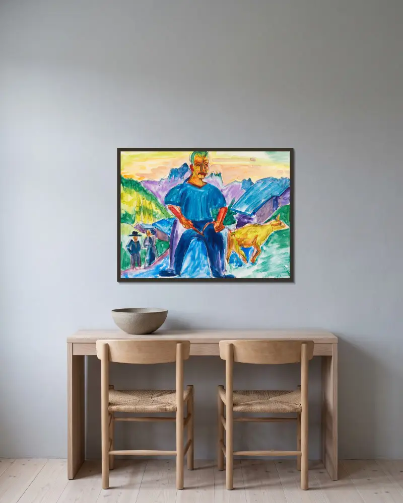 Kuh und Treiber von Ernst Ludwig Kirchner gerahmt an einer Wand