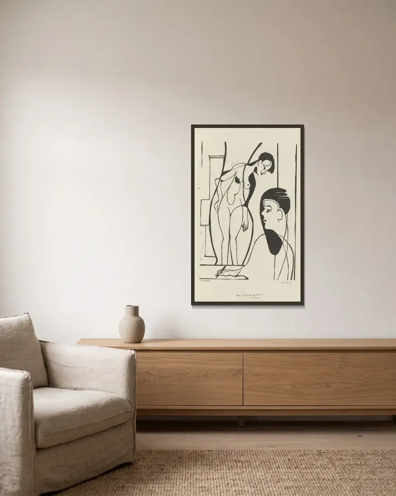 Künstler und Modell von Ernst Ludwig Kirchner gerahmt an einer Wand