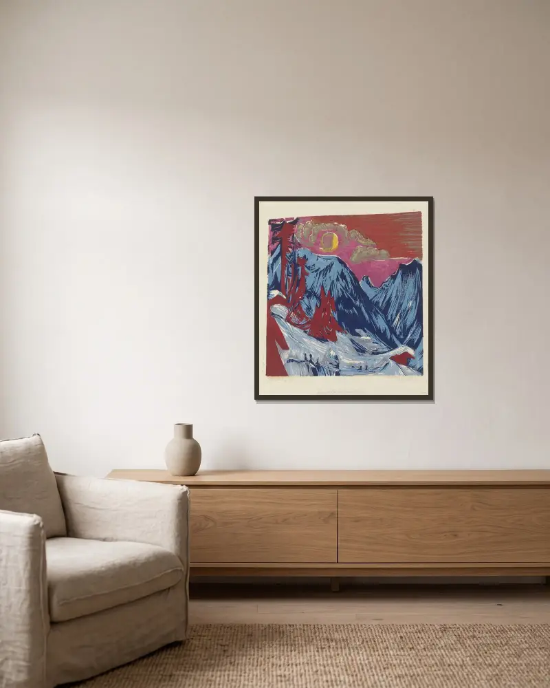 Längmatte bei Monduntergang av Ernst Ludwig Kirchner inramad på en vägg