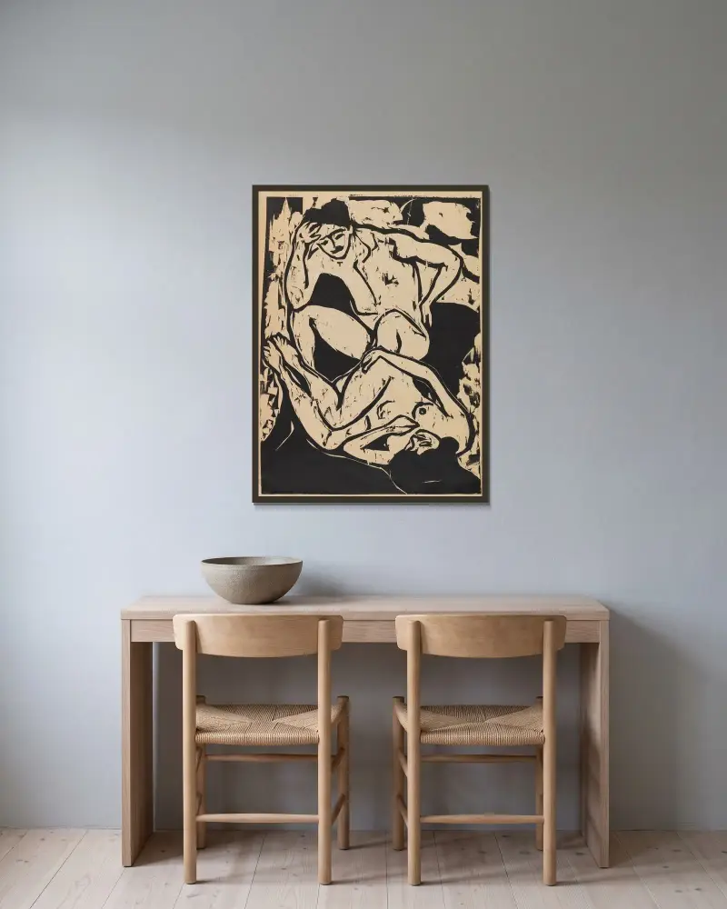Nacktes Paar auf einem Kanapee av Ernst Ludwig Kirchner inramad på en vägg