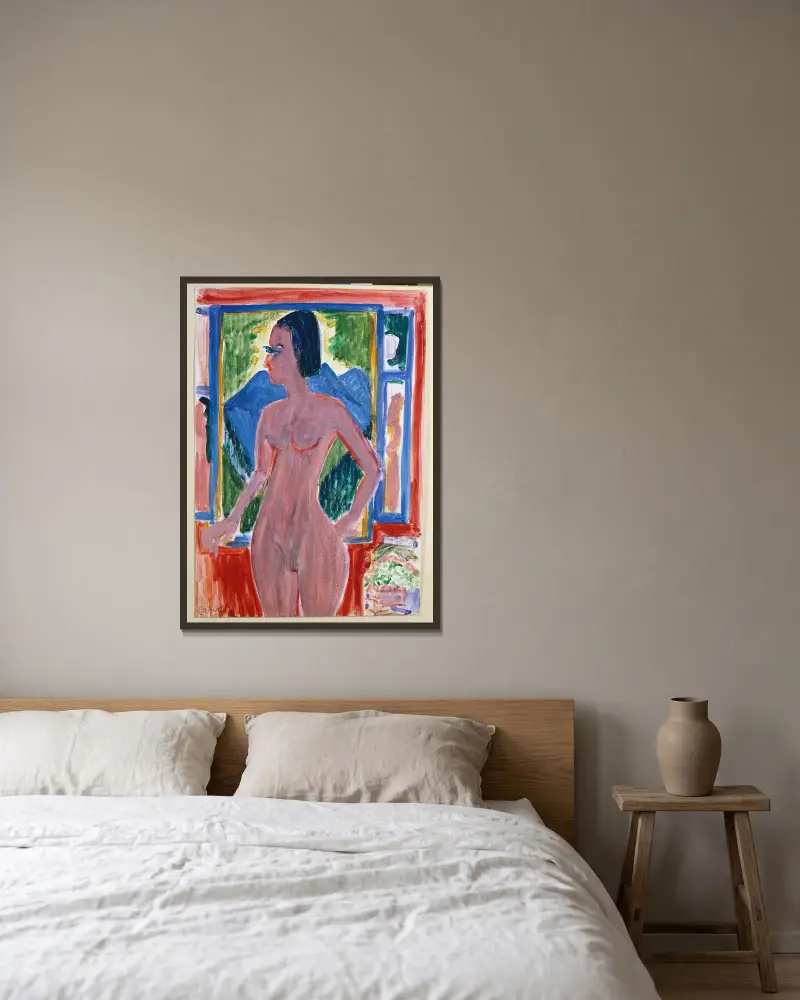 Naked woman at the window av Ernst Ludwig Kirchner inramad på en vägg