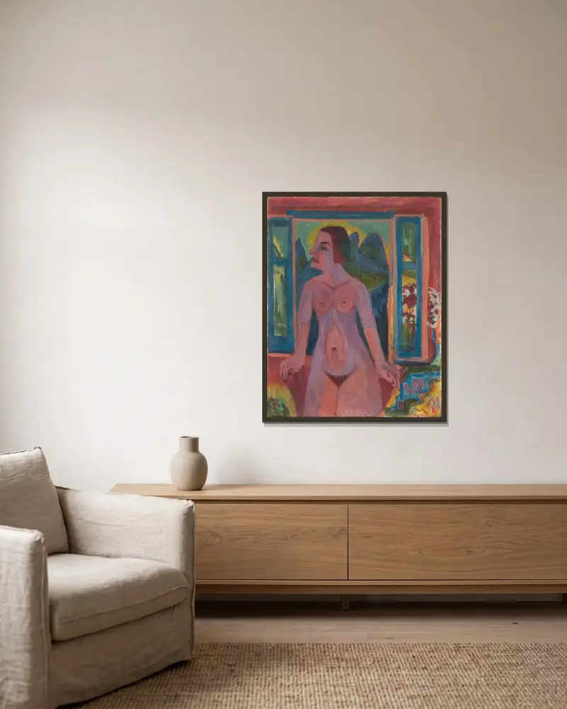Nude Woman at window av Ernst Ludwig Kirchner inramad på en vägg