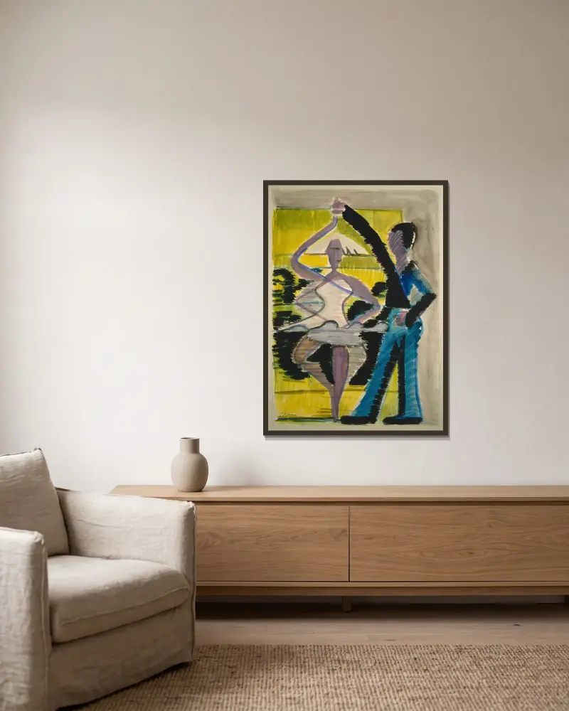 Pirouette tanzende Tänzerin von Ernst Ludwig Kirchner gerahmt an einer Wand