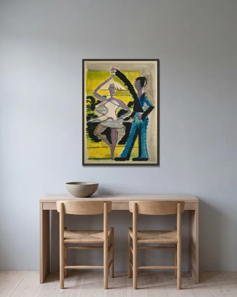 Pirouette tanzende Tänzerin von Ernst Ludwig Kirchner gerahmt an einer Wand