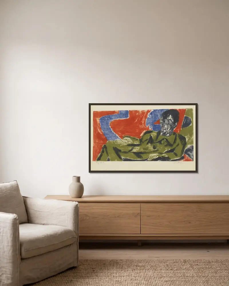 Portrait of Otto Mueller av Ernst Ludwig Kirchner inramad på en vägg