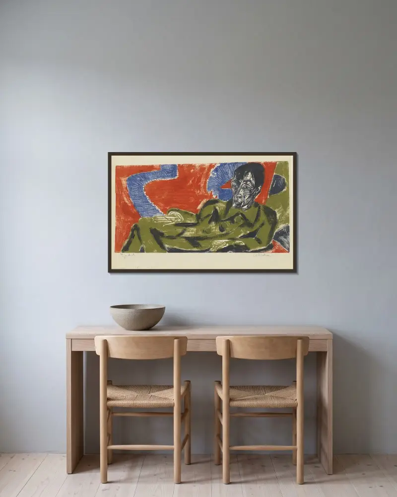 Portrait of Otto Mueller av Ernst Ludwig Kirchner inramad på en vägg