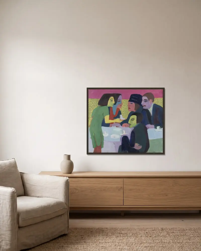 Výjev v kavárně, Ernst Ludwig Kirchner v rámu na stěně