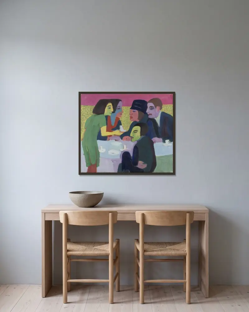 Výjev v kavárně, Ernst Ludwig Kirchner v rámu na stěně
