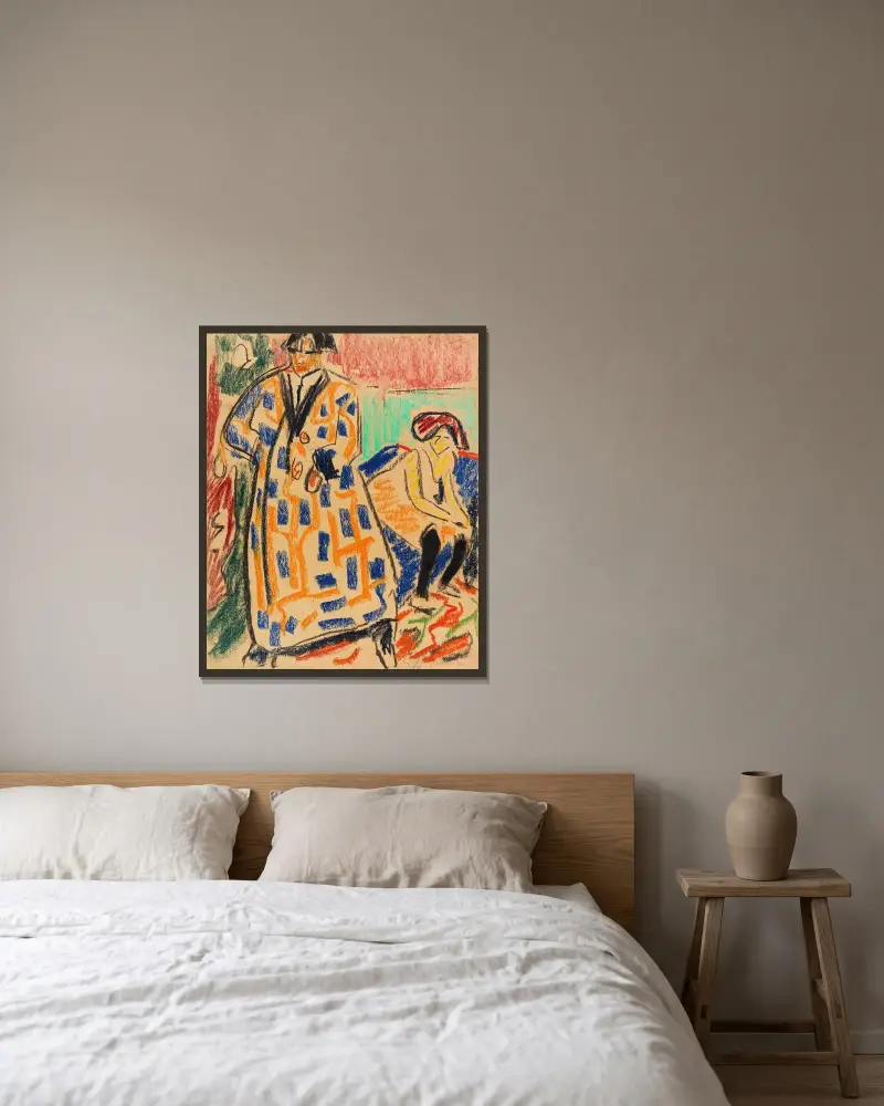 Selbstbildnis mit Modell von Ernst Ludwig Kirchner gerahmt an einer Wand