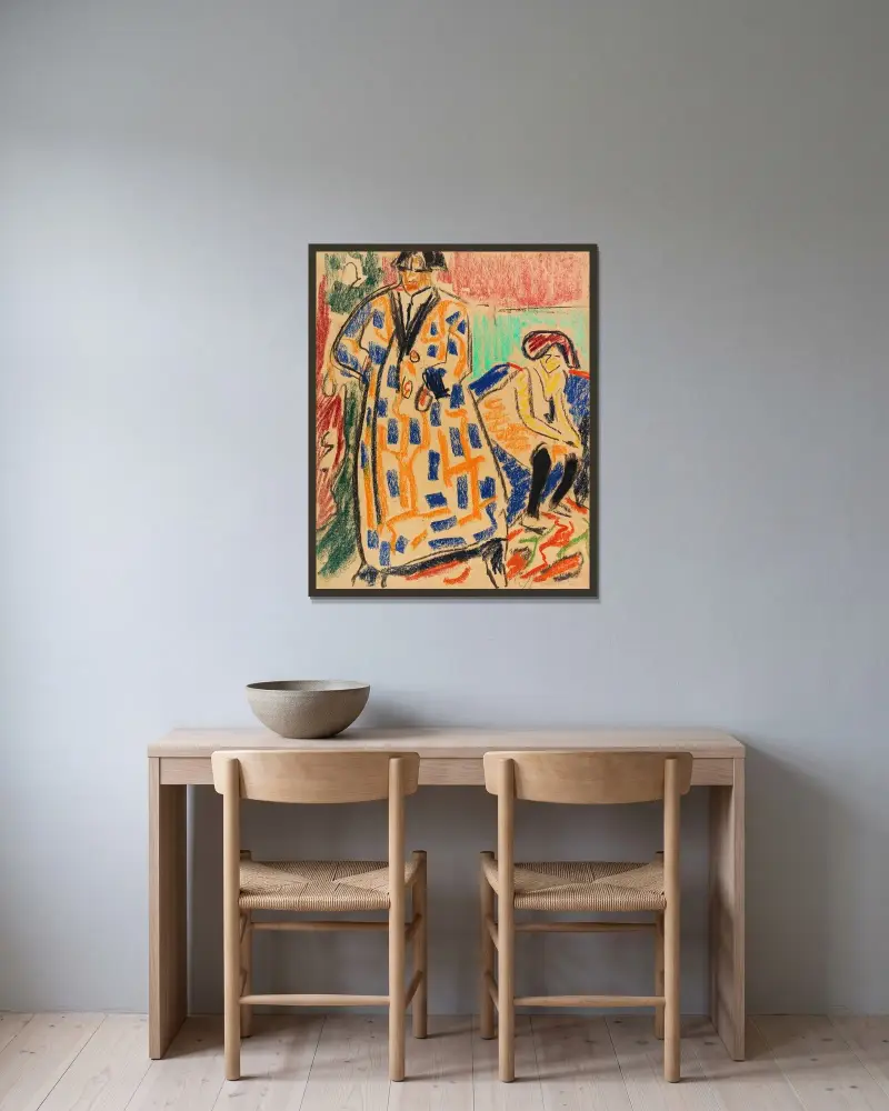 Selbstbildnis mit Modell von Ernst Ludwig Kirchner gerahmt an einer Wand
