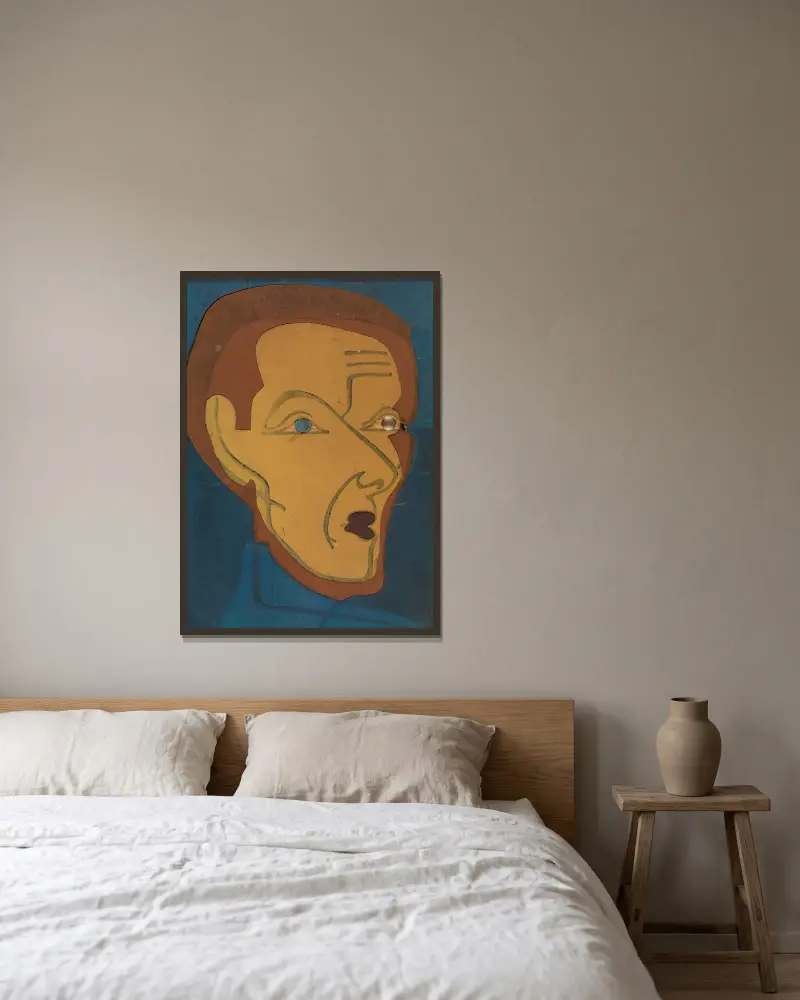 Selbstporträt, Farbstock I av Ernst Ludwig Kirchner inramad på en vägg