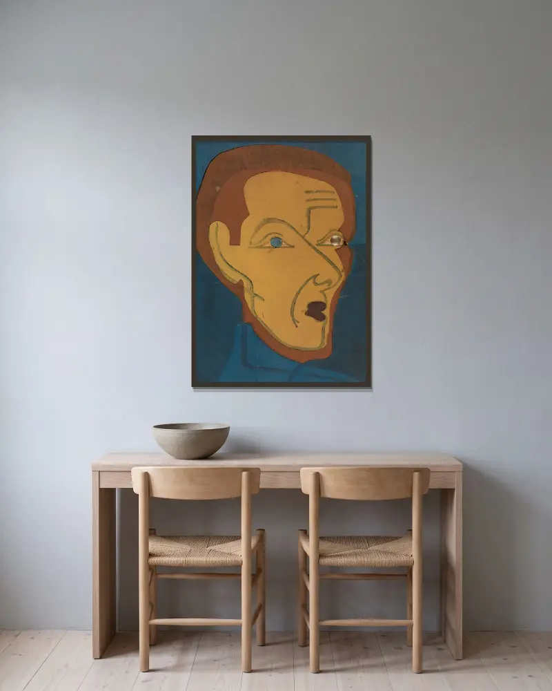 Selbstporträt, Farbstock I av Ernst Ludwig Kirchner inramad på en vägg