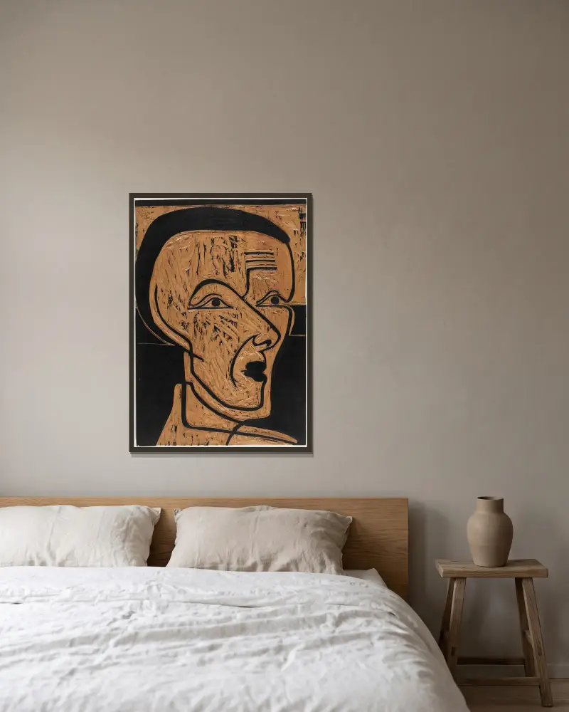 Selbstporträt, Zeichnungsstock av Ernst Ludwig Kirchner inramad på en vägg